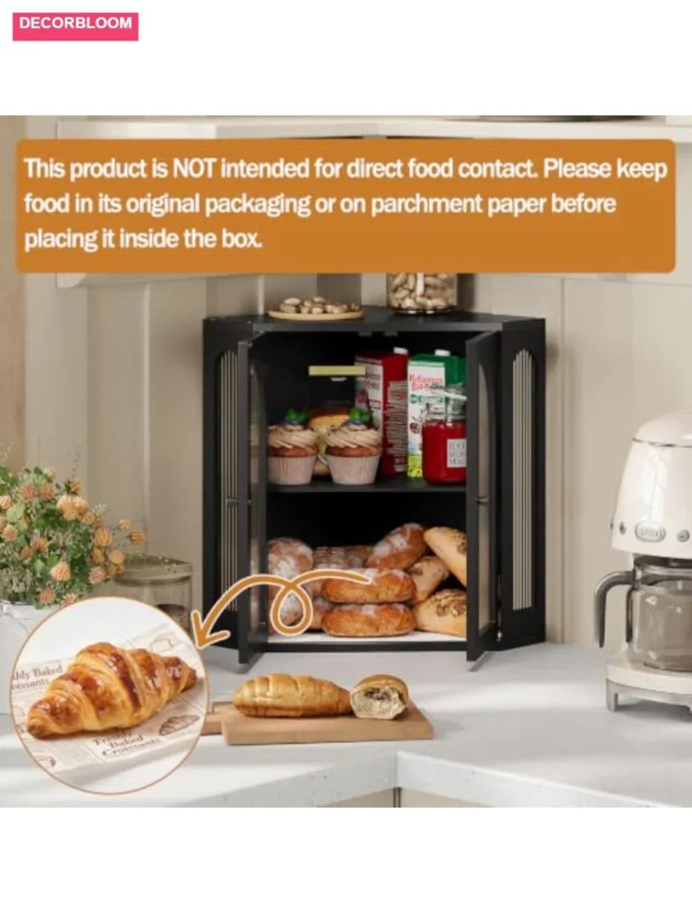 Corner Bread Box with Acrylic Windows, Bamboo Double Layer Kitchen Countertop